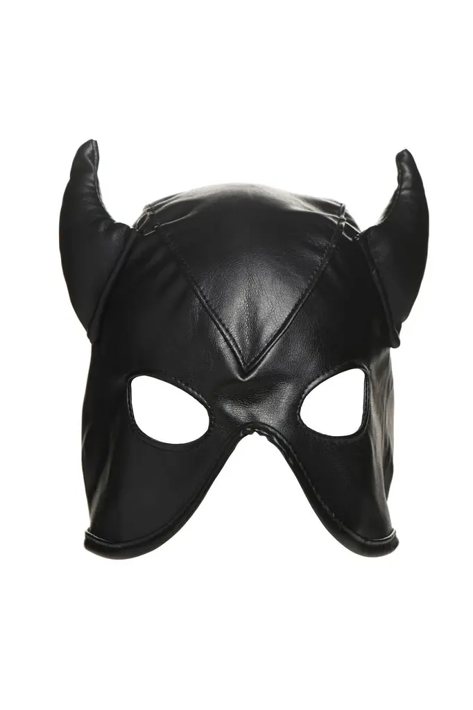 Маска Master Series Dungeon Demon Bondage Mask with Horns - Black - фото 2