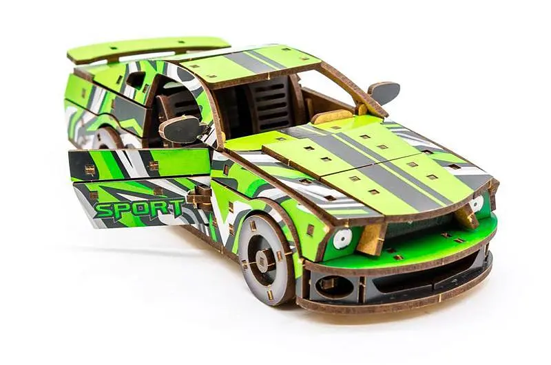 Конструктор Puz-00640 "Muscle Car" дерев'яний, 162 дет., зелений колір, розмір моделі 24х9х7 см PuzzleOk - фото 2