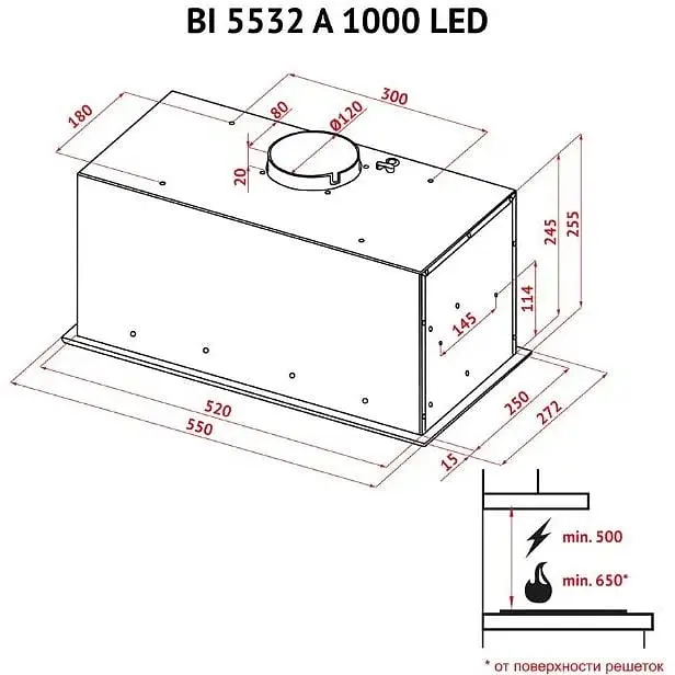 Витяжка вбудована Perfelli BI 5532 A 1000 BL LED - фото 13