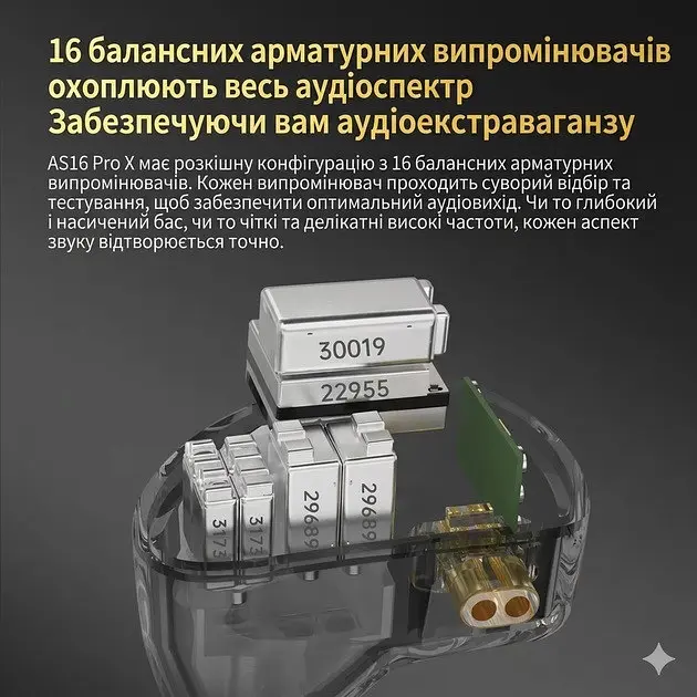 Навушники арматурні моніторні Hi-Fi IEM Knowledge Zenith KZ Audio AS16 Pro X - фото 7