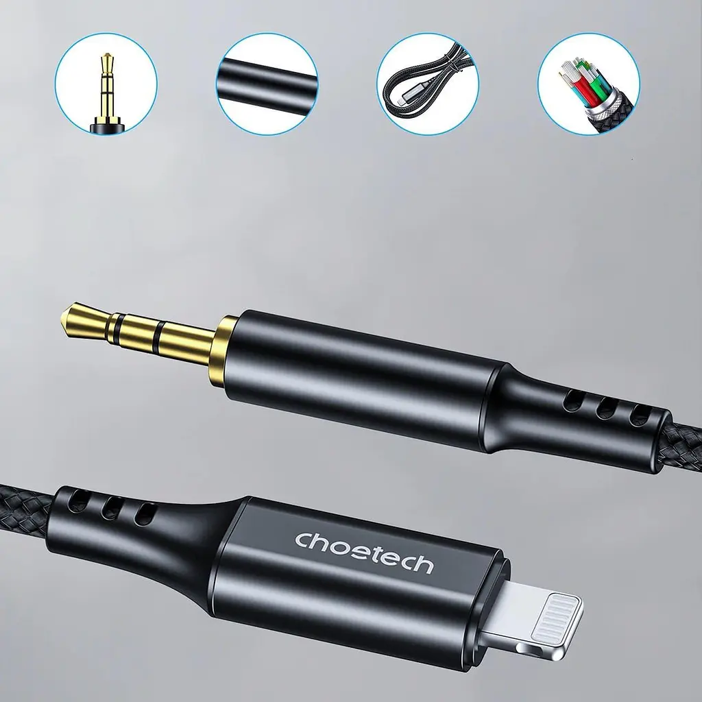 Аудіо-кабель Choetech AUX Lightning - TRS Audio 3.5мм M/M 2м (AUX009) - фото 6