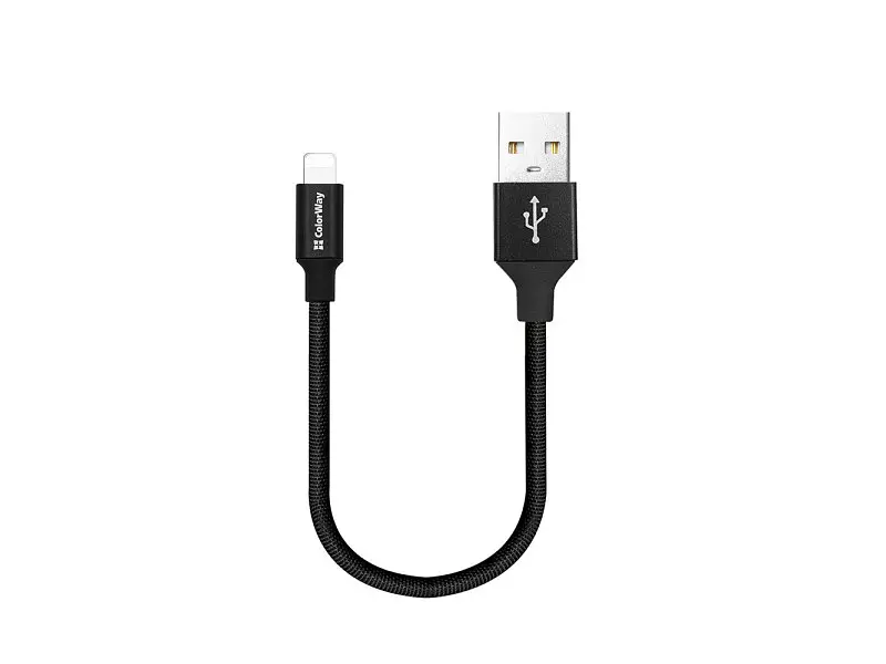 Кабель ColorWay USB to Apple Lightning 2.4А 0,25m Black (CW-CBUL048-BK)
