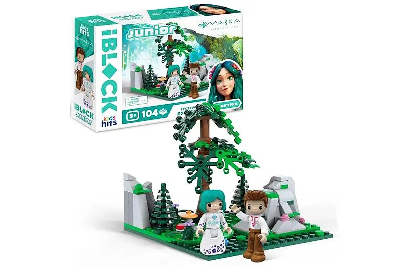 Конструктор PL-921-520 IBLOCK JUNIOR МАЛКА 104 подітий, 2 фігурки, наклейки, татуювання в коробці 24x6x16см Kids hits