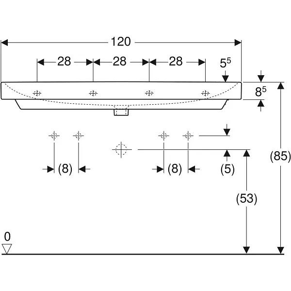 Раковина Geberit Smyle Square 120x48 на 2 змішувача 500.253.01.1, Білий - фото 3