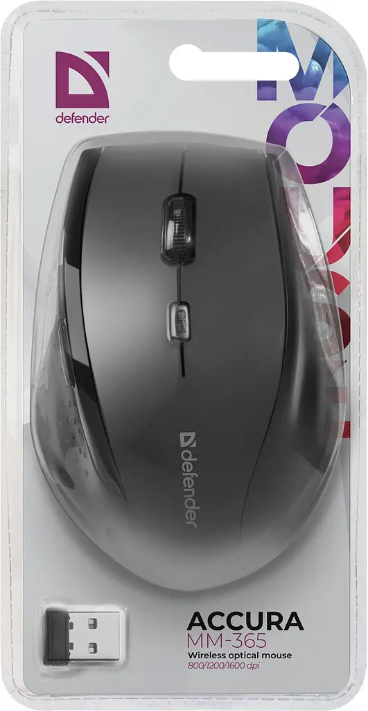 Мишка Defender Accura MM-365, бездротовий, 6 кн. до 1600 dpi, чорна - фото 6