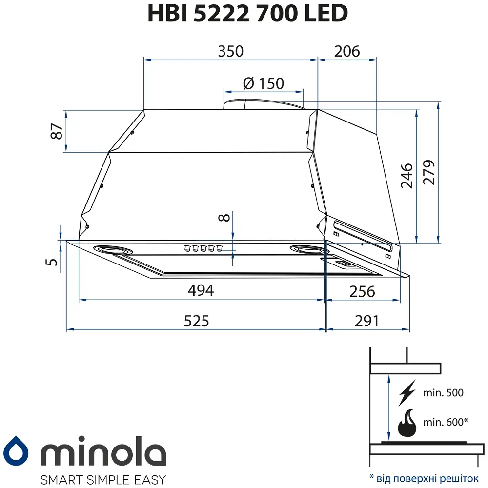 Витяжка повновбудована Minola HBI 5222 I 700 LED - фото 11