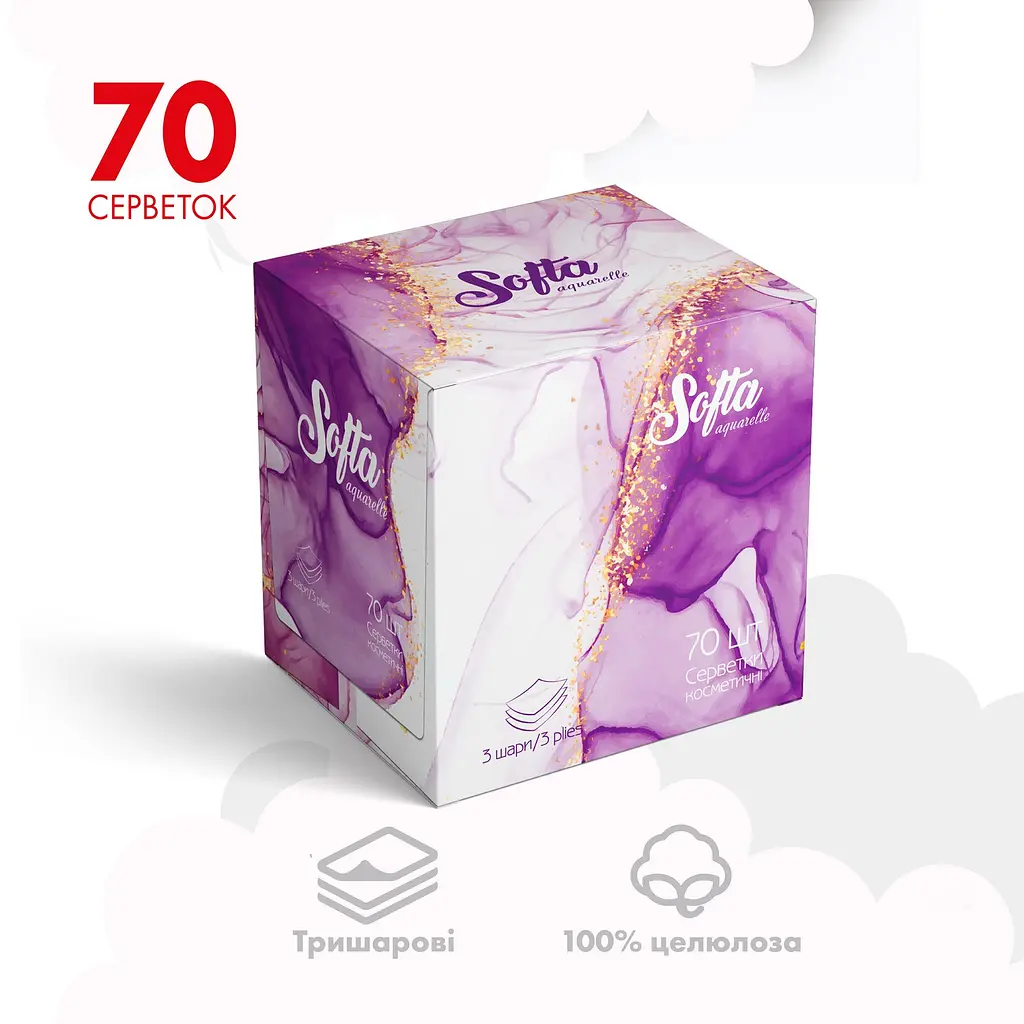 Серветки косметичні Chisto Softa Violet, сухі тришарові, 70 шт. - фото 2