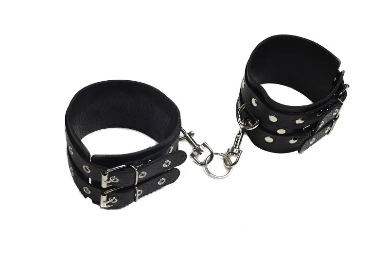 Кайдани на щиколотки Leather Double Fix Leg Cuffs Black - фото 4