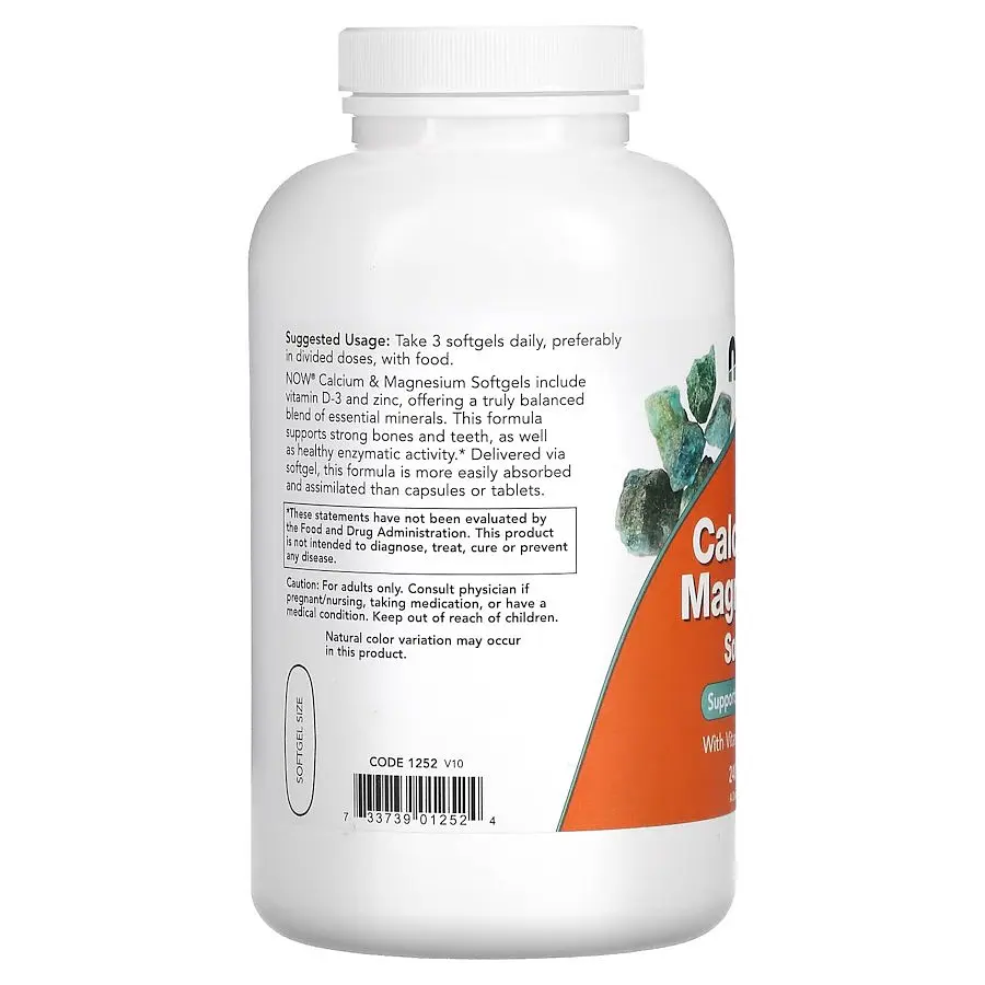 Вітаміни та мінерали NOW Calcium & Magnesium Softgels, 240 капсул - фото 3