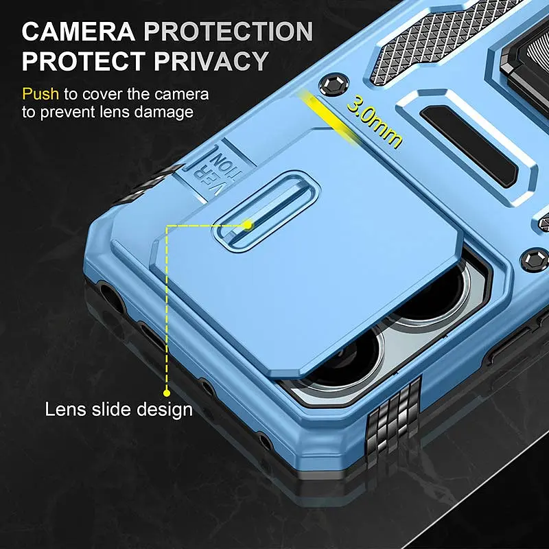 Ударопрочный чехол Camshield Army Ring для Xiaomi Poco X6 Pro Голубой / Light Blue - фото 2