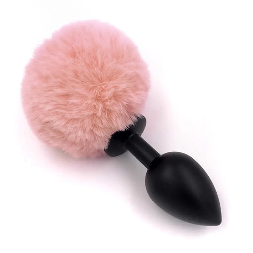 Анальна пробка - Bunny Tail Silicone Black Plug Peach - фото 5