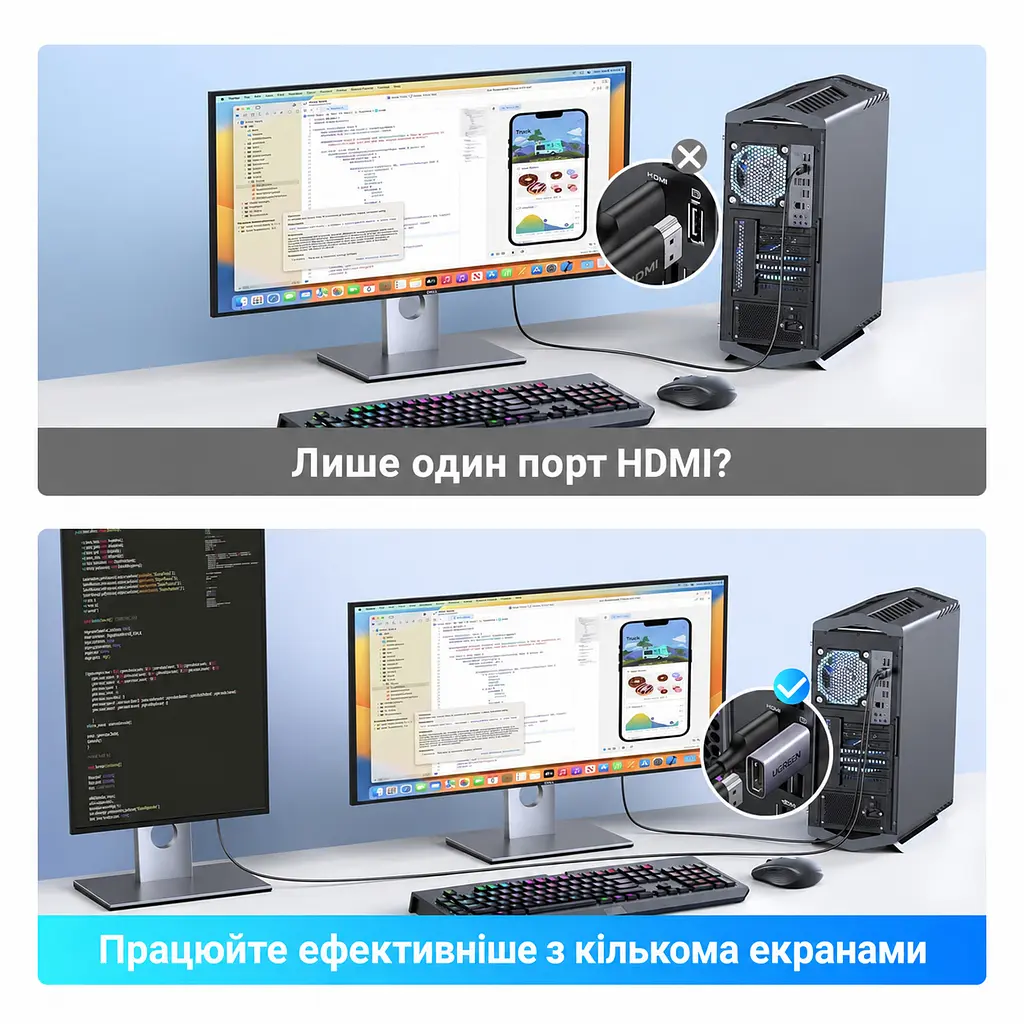 Відеоадаптери UGREEN DP130 DisplayPort - HDMI 4K 30 Гц 2 шт. синьо-сірі (55935) - фото 12