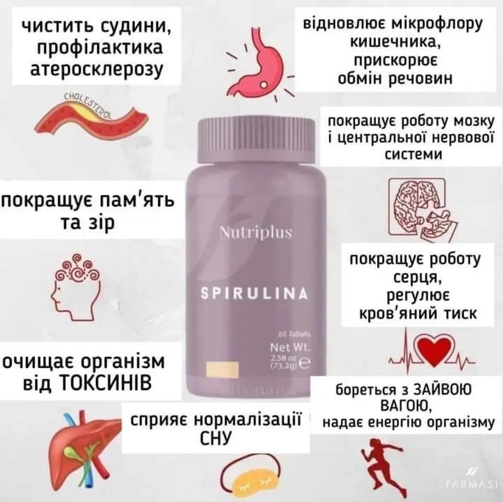 Дієтична добавка Farmasi Nutriplus Спіруліна 60 шт - фото 7