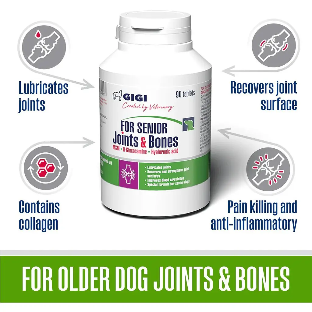 Вітамінно-мінеральна добавка Gigi For Senior Joints & Bones для зміцнення та відновлення суглобів у собак похилого віку 90 таблеток (GIG43025) - фото 2