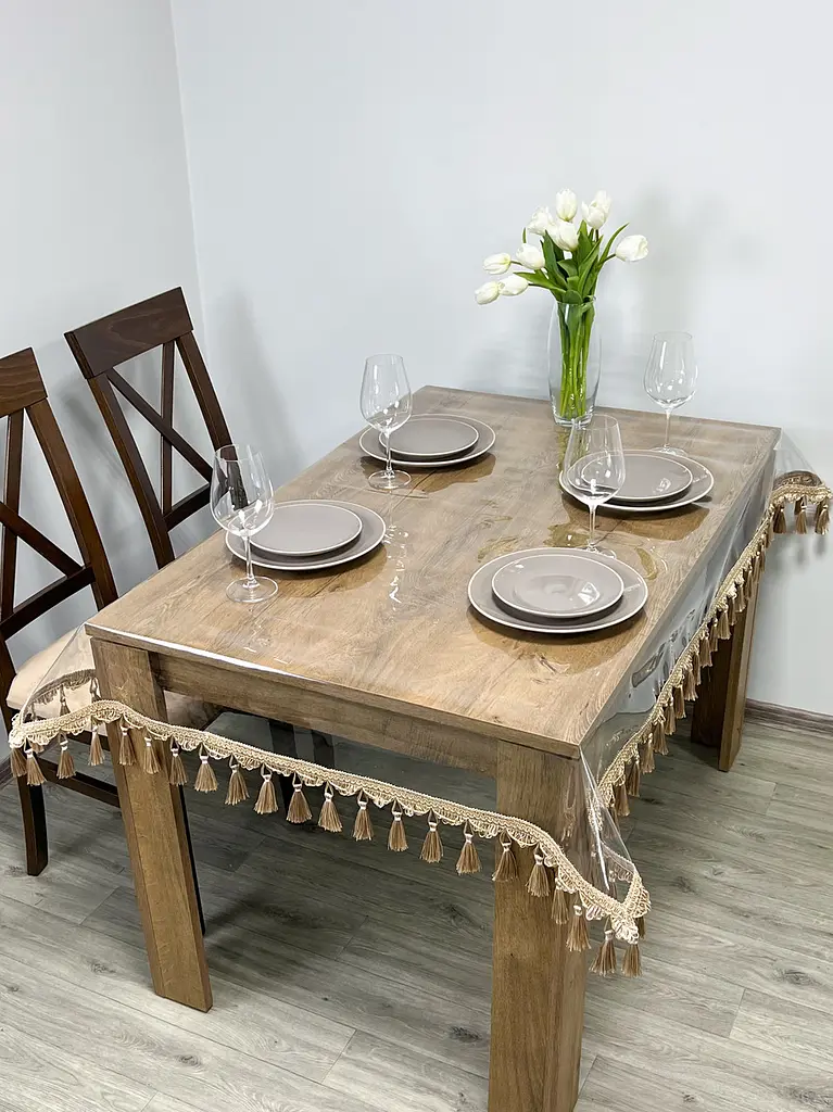 Скатерть силиконовая с бежевой бахромой 350х180 см - фото 5