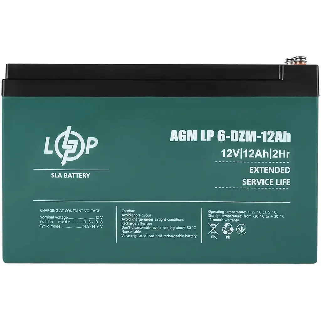 Аккумулятор LogicPower 6-DZM-12 Ah тяговый свинцово-кислотный под болт М5 (LP9172) - фото 4