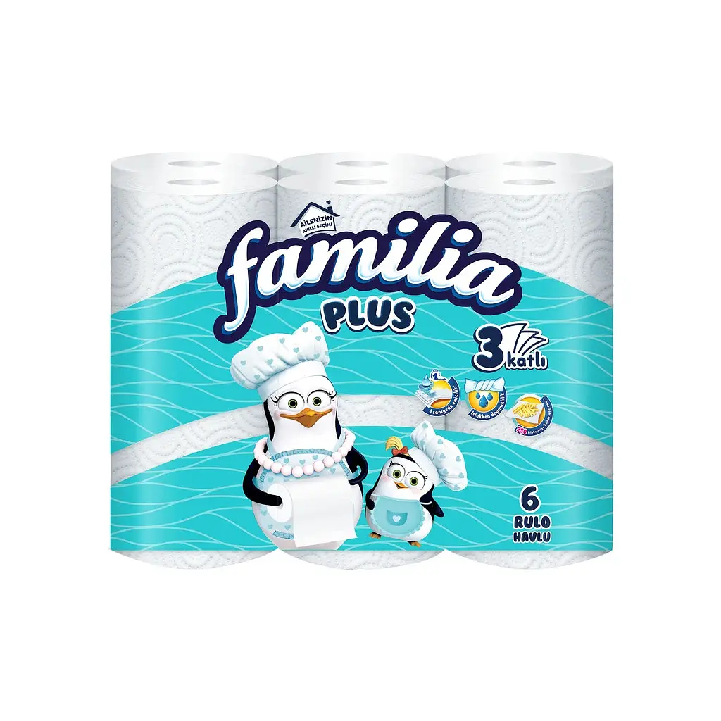 Паперові рушники Familia 90 відривів 3 шари 6 рулонів (8690536011186)