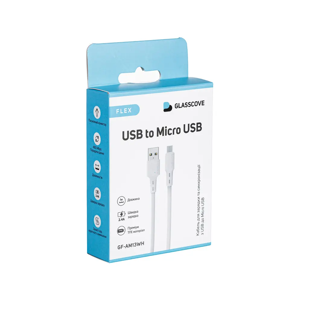 Кабель FLEX USB - Micro USB 2.4A 1m (GF-AM13WH) Білий - фото 3