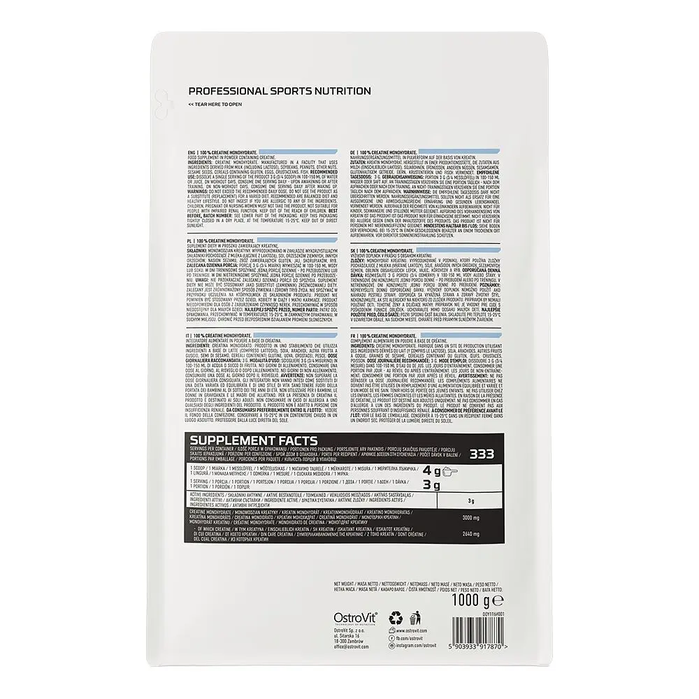 Креатин OstroVit Creatine Monohydrate, 1 кг - Без смаку - фото 2