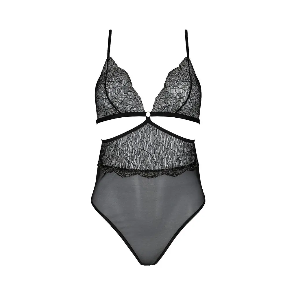 Боді Passion AMBERLY BODY 6XL/7XL black, асиметричний крій, мереживний ліф, золота нитка - фото 3