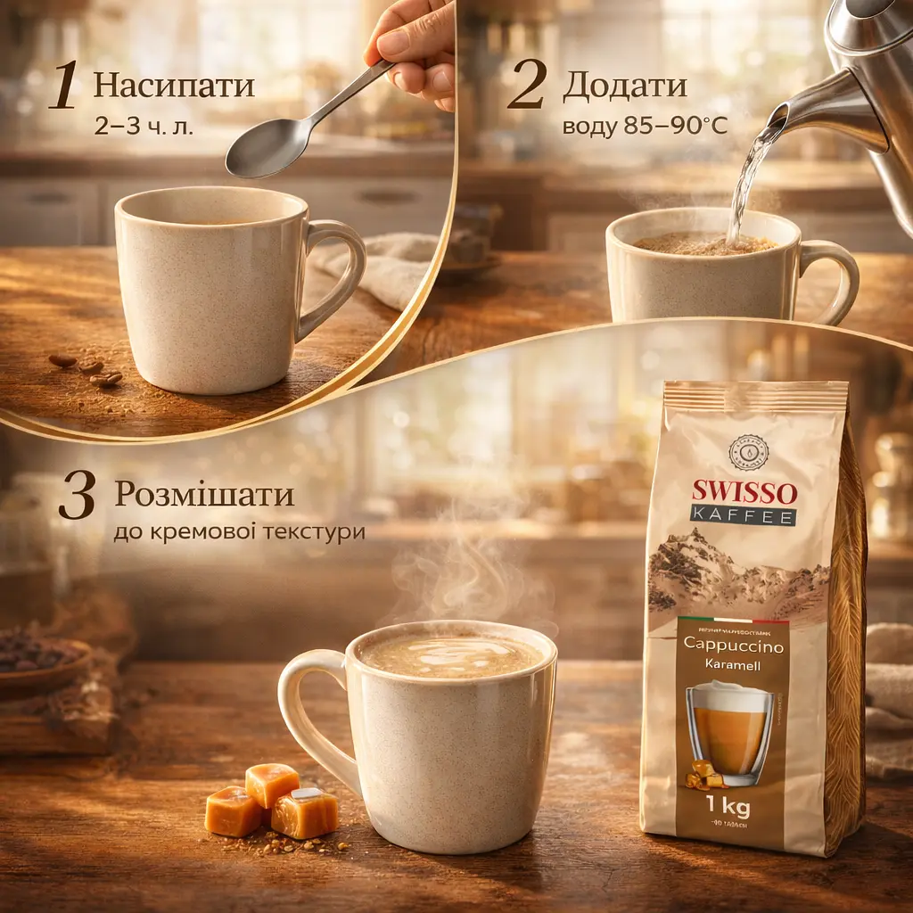 Капучино Swisso Kaffee Cappuccino Karamell зі смаком карамелі 1 кг - фото 3