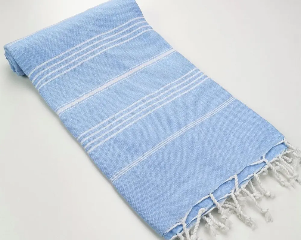 Рушник пештемаль Turkey Towel 100х180 см легкий великий для пляжу басейну бані сауни підстилка на дачу пікнік природу відпустку море полоса блакитний - фото 2