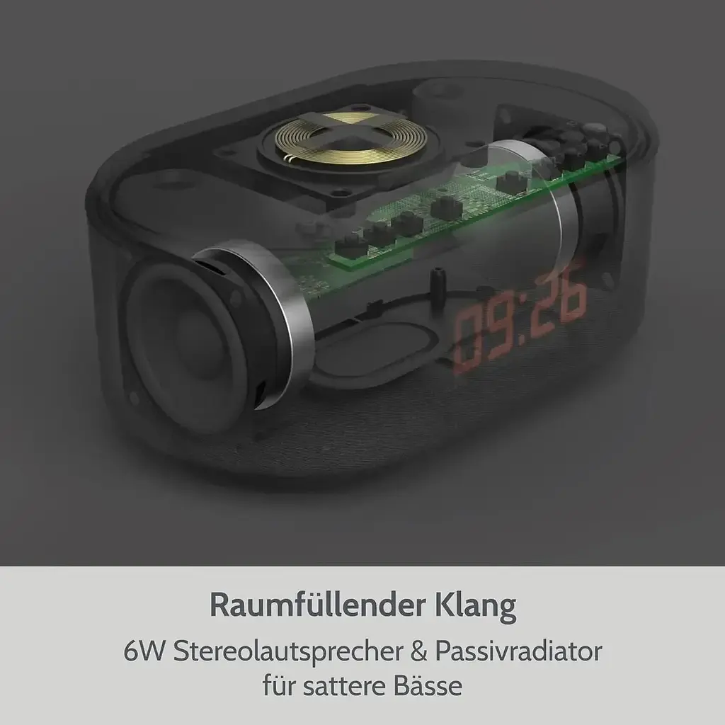 Будильник-радиоприемник I-box Dawn с беспроводной зарядкой Bluetooth динамик FM радио прикроватный черный - фото 2