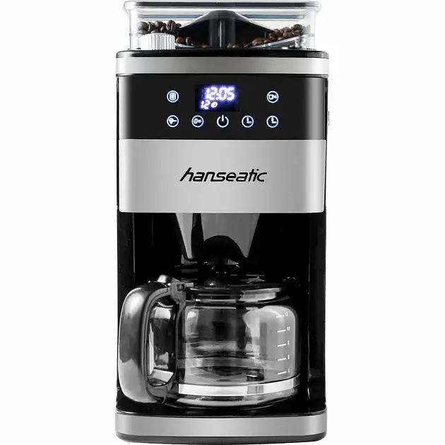 Hanseatic кавоварка з кавомолкою HCMG105015SD, кавник 1,5 л, паперовий фільтр, 1x4, з ЖК-дисплеєм та таймером - фото 2
