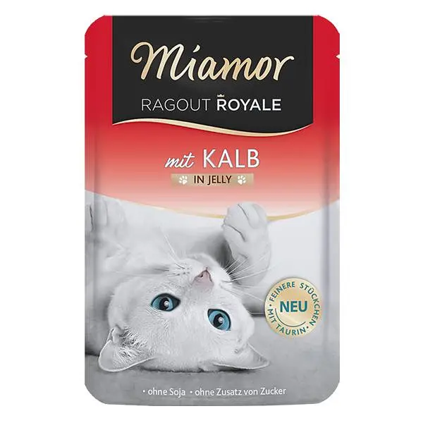 Вологий корм для котів Miamor Ragout Royale mit Kalb МІАМОР ТЕЛЯТИНА шматочки в желе беззерновий повнораційний, пауч 100г