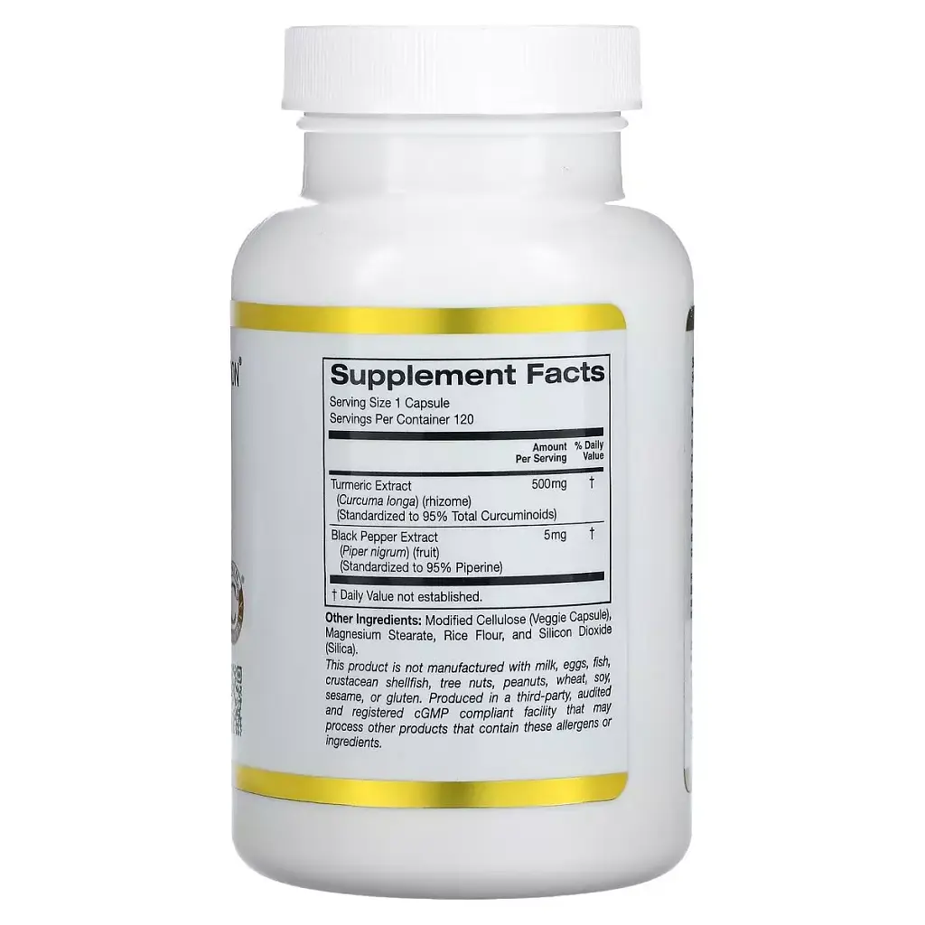 Куркумин C3 с биоперином California Gold Nutrition Curcumin C3 Complex with BioPerine 120 вегетарианских капсул - фото 2