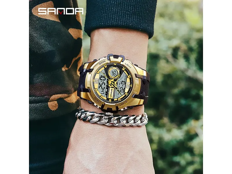 Чоловічий наручний годинник 6015 Black-Gold Sanda acs0030967 - фото 4