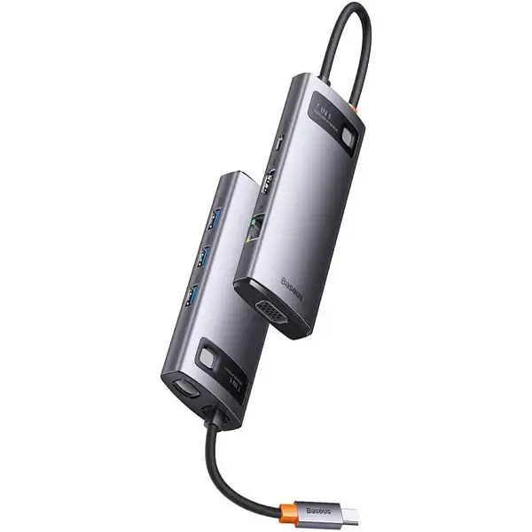 Хаб Baseus Metal Gleam Series 7-in-1 Type-CHUB Type-CtoHDXiaomi* 1+USB3.0*3+PD*1+VGA* 1+RJ45* 1 WKWG040013 Grey - фото 4