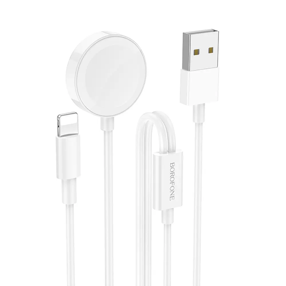 Кабель Borofone BQ22 2в1 USB to Lightning/iWatch Qi 1.2m белый - фото 3