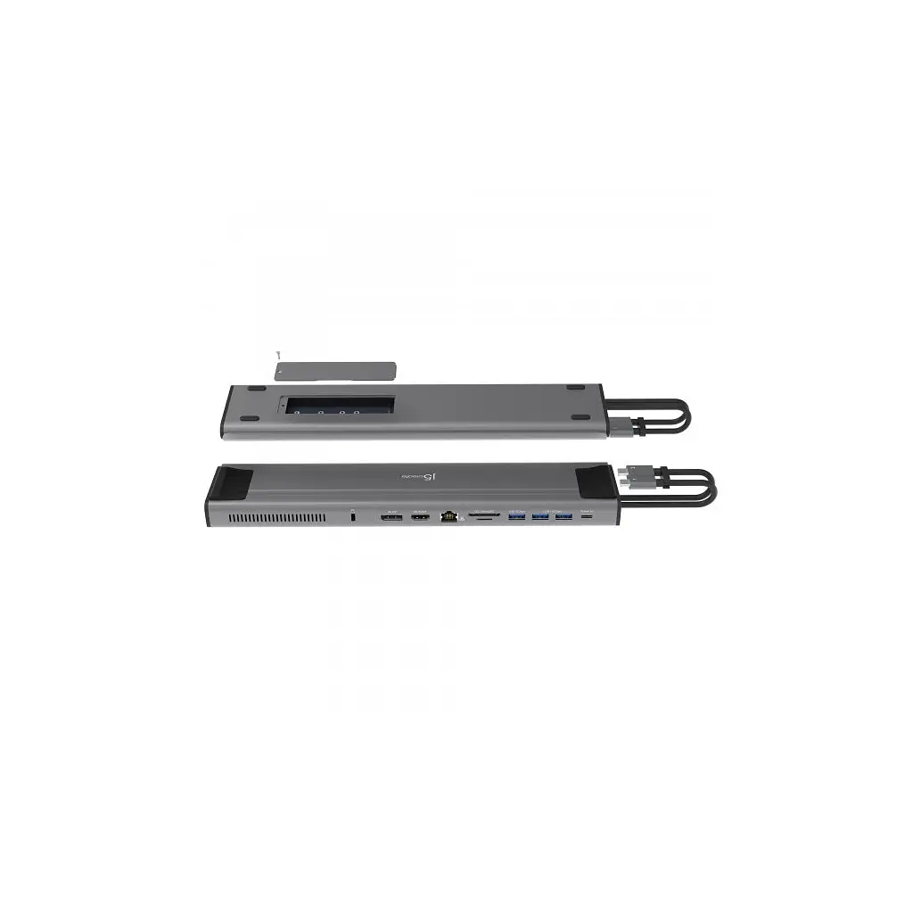 Порт-реплікатор J5create Dock-Station USB-C 10Gbps, 12-in-1 (слот M2 NVMe/хаб/HDMI/DP/PD/картрид/LAN) (JCD552-N) - фото 2
