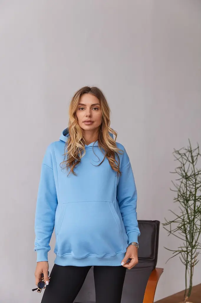 Вільний худі для майбутніх мам тринитка без начосу Chelm L-XL (46-48) Lullababe Блакитний - фото 7