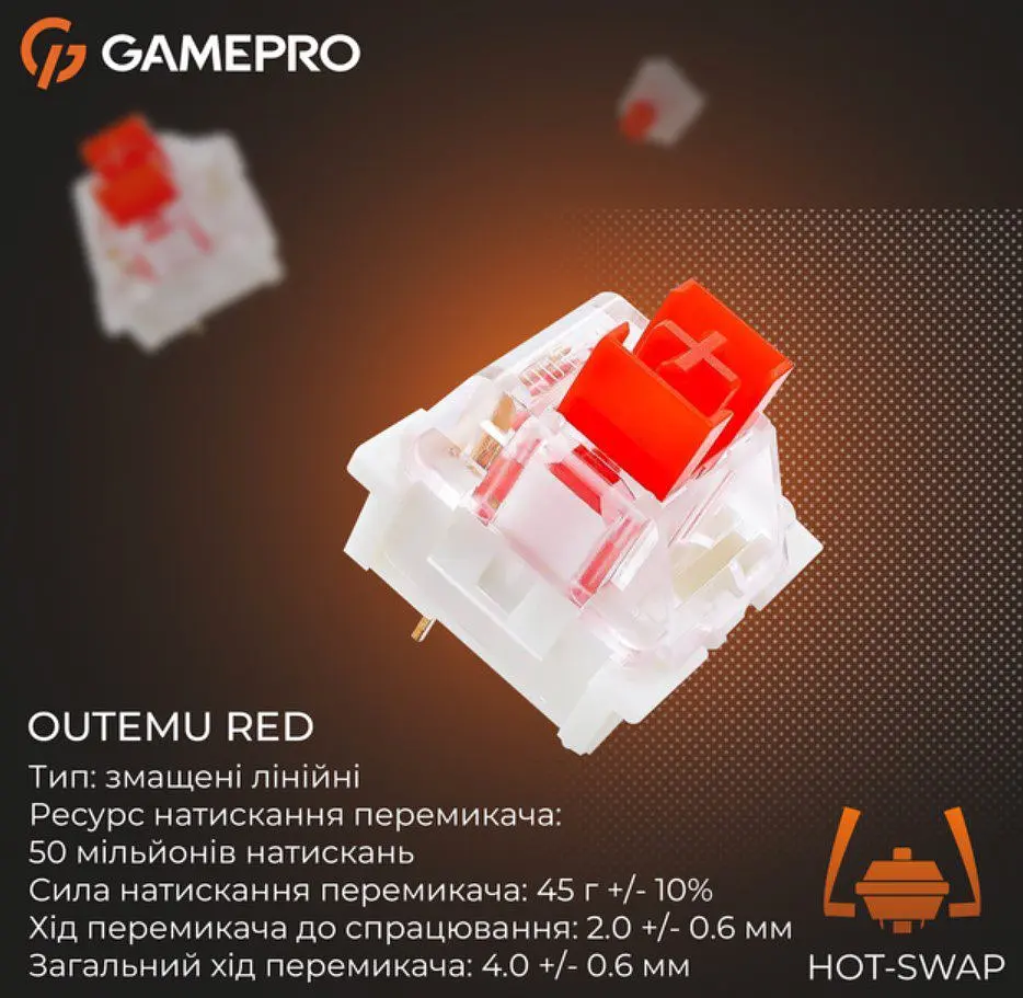 Клавіатура ігрова механічна GamePro MK-144-B Hot-Swap Outemu Red Switch USB Black-White - фото 9