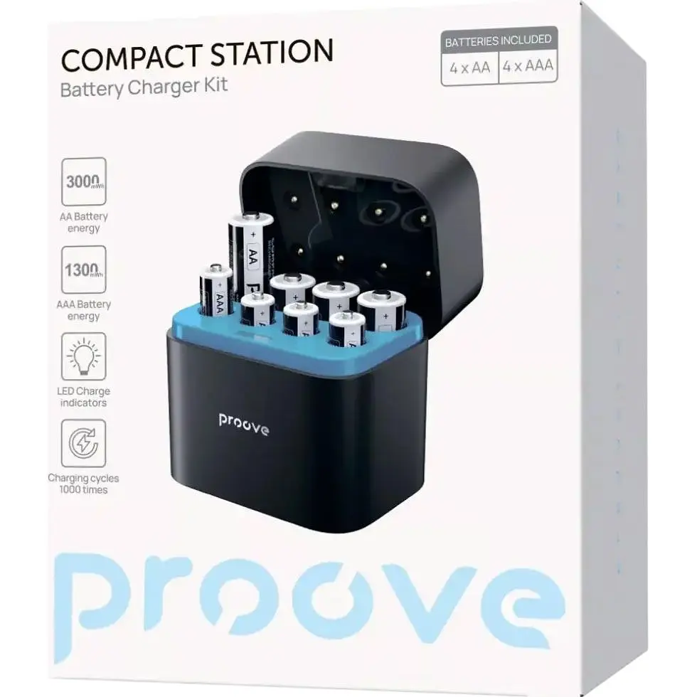 Зарядний пристрій Proove Compact Station + 4 АКБ AAA 3000 mWh + 4 АКБ АА 1300 mWh Black (RBCS00000001) [160080] - фото 2
