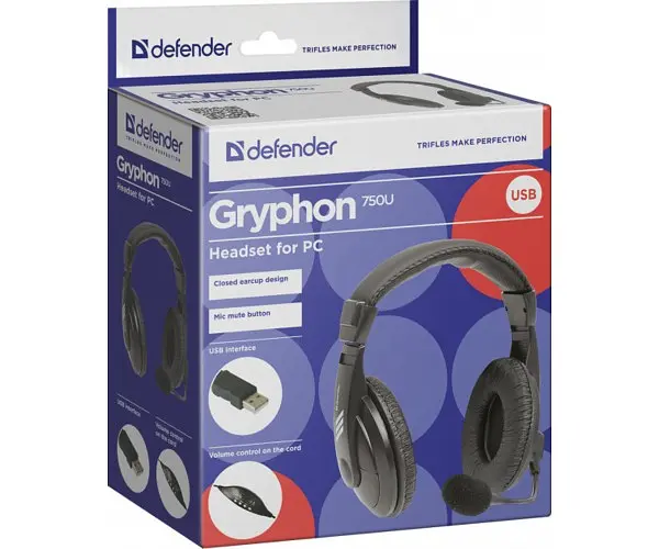 Навушники з мікрофоном Defender Gryphon 750U USB 1,8 м Чорні - фото 4