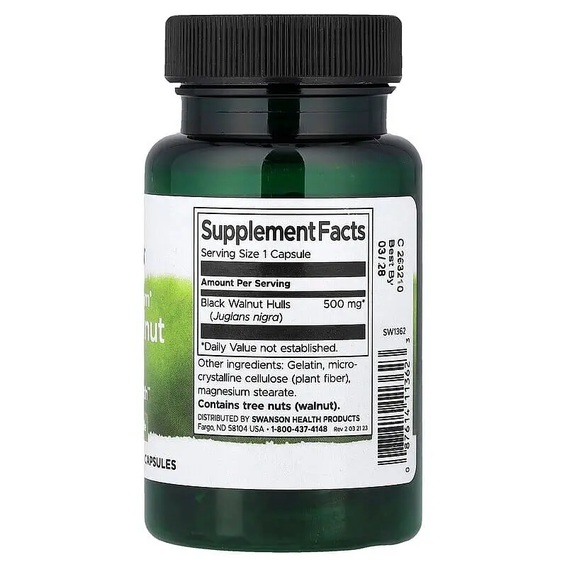 Шкаралупа чорного горіха Swanson Black Walnut Hulls 500 mg Full Spectrum, 60 капсул - фото 2