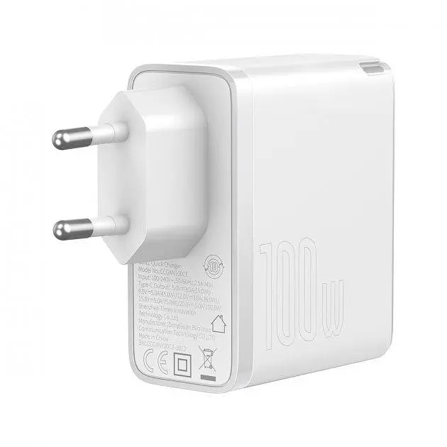 Мережевий зарядний пристрій Baseus GaN2 Fast Charger 1Type-C + Cable Type-C to Type-C 1.5m 100W TZCCGAN-L02 White - фото 10