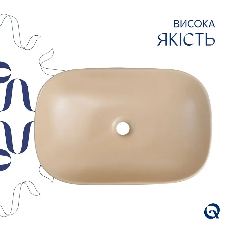 Раковина накладна Qtap Robin, Beige, прямокутна, з донним клапаном QTROB188SB49787 - фото 3