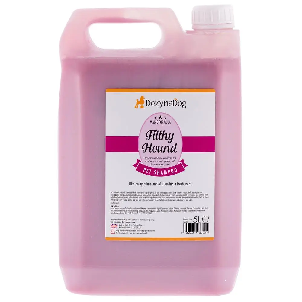 Шампунь Dezynadog Filthy Hound Deep Clean для глибокого очищення брудної шерсті дезодорує має стійкий аромат Пармської Фіалки 5л арт. 125062
