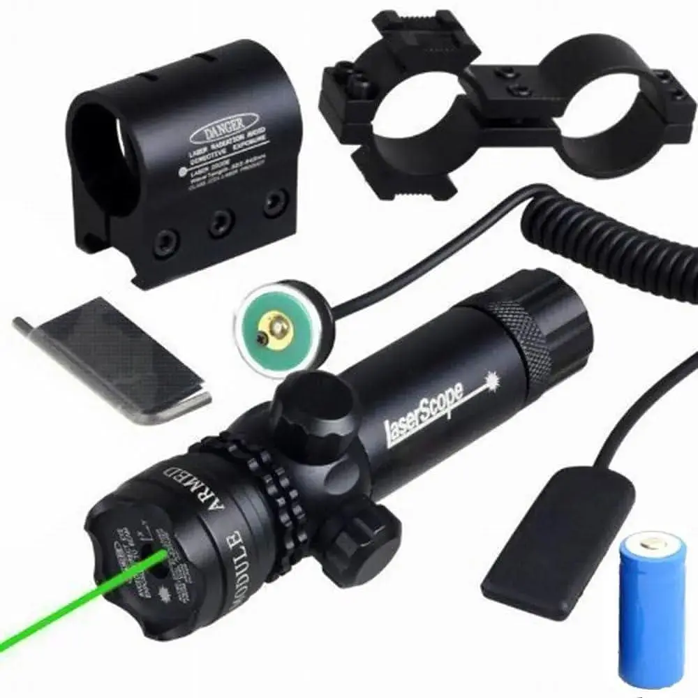 Лазерный прицел Higoo® Tactical Green Laser Dot Sight, противоударный 532-нм винтовочный с направляющей и креплением на ствол - фото 1