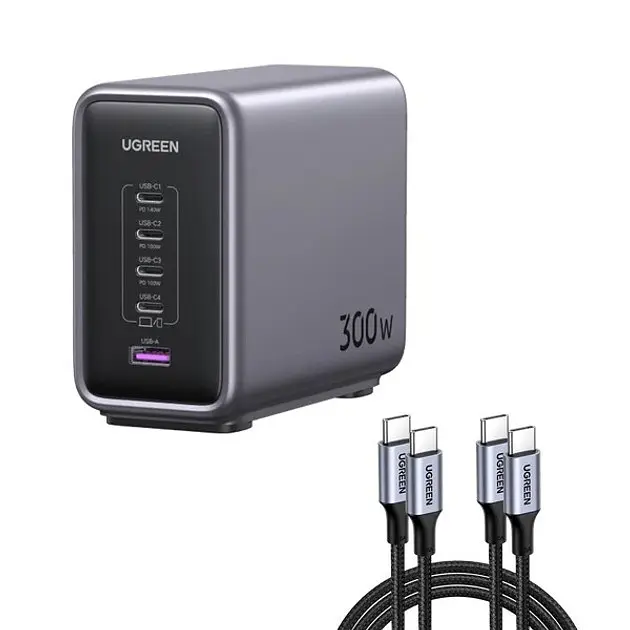 Зарядное устройство для Ugreen CD333 Nex 1U + 4C 300 W GaN адаптер питания серый - фото 2