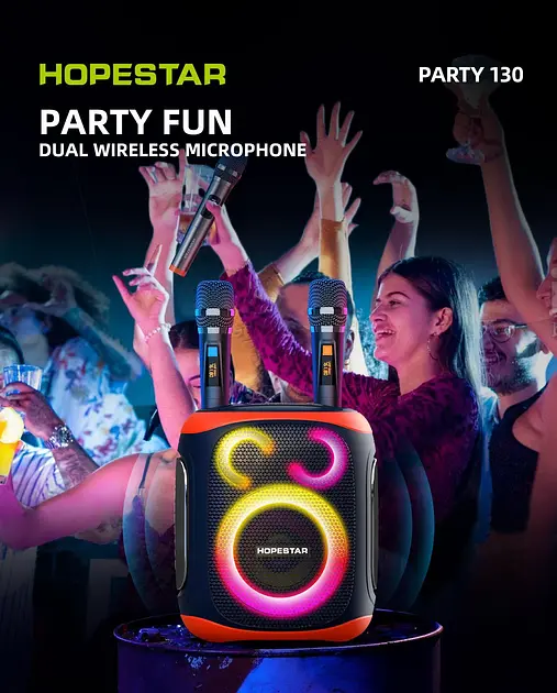 Портативна бездротова колонка Bluetooth Hopestar Party 130 з 2 Мікрофоном Караоке | 120Вт, Bluetooth - фото 3