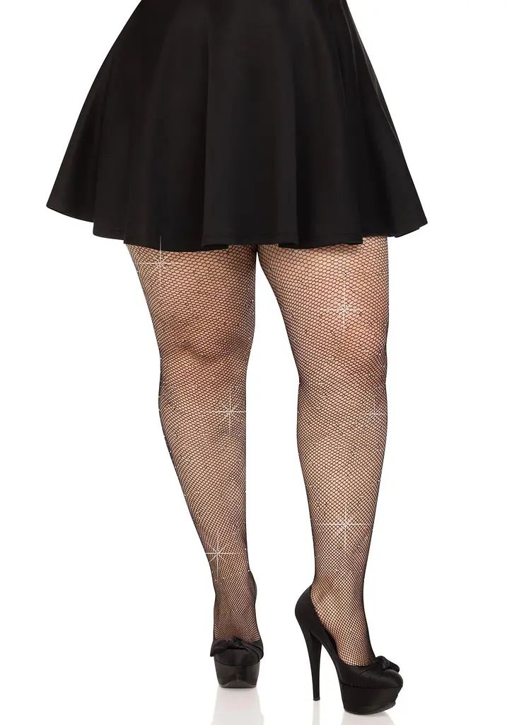 Колготки Leg Avenue Rhinestone micro net tights Plus size Black, дрібна сітка, стрази - фото 5