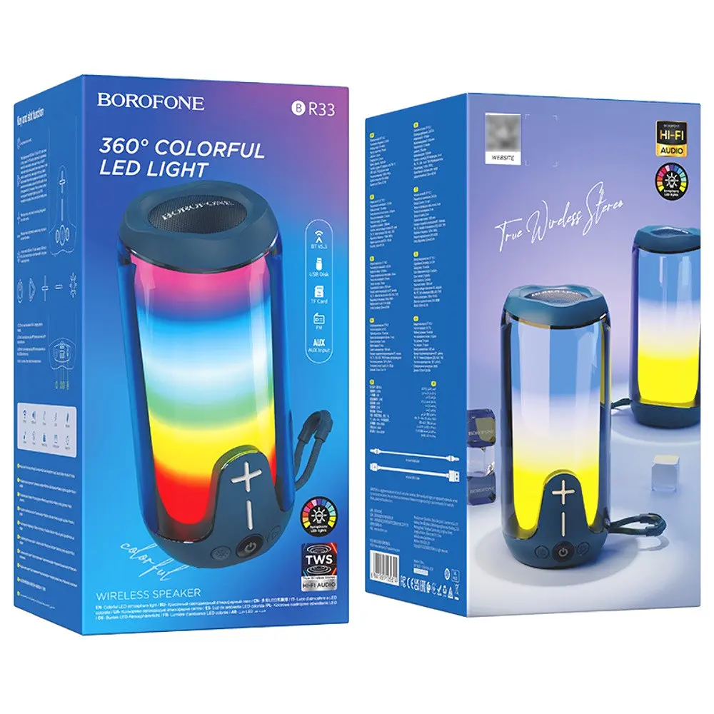 Портативна bluetooth колонка Borofone BR33 TWS з LED підсвічуванням синій - фото 5