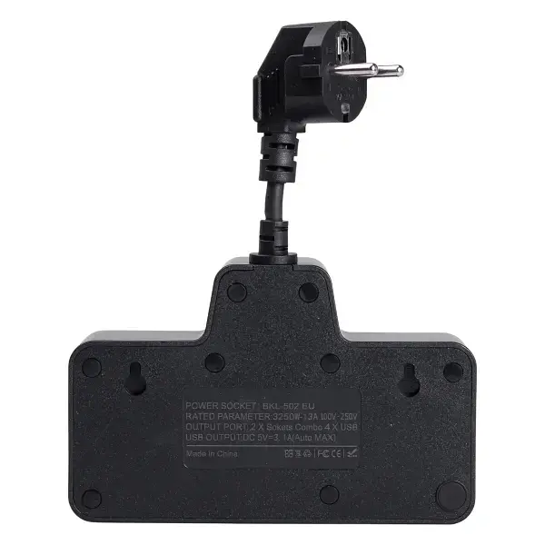 Мережевий фільтр-розгалужувач SNAILS 2 розетки LED 4 USB 8 см, чорний
 - фото 3