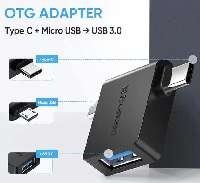 Адаптер Ugreen 30453 2 in1 micro-USB/Type-C Black черный - фото 3