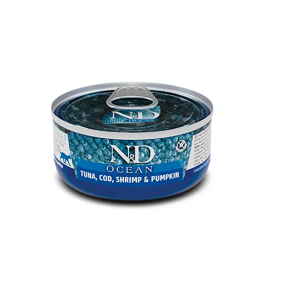 Вологий корм Farmina N&D Grain Free OCEAN TUNA, COD, SHRIMP & PUMPKIN для котів, беззерновий, тунець, креветка, тиква 70 г